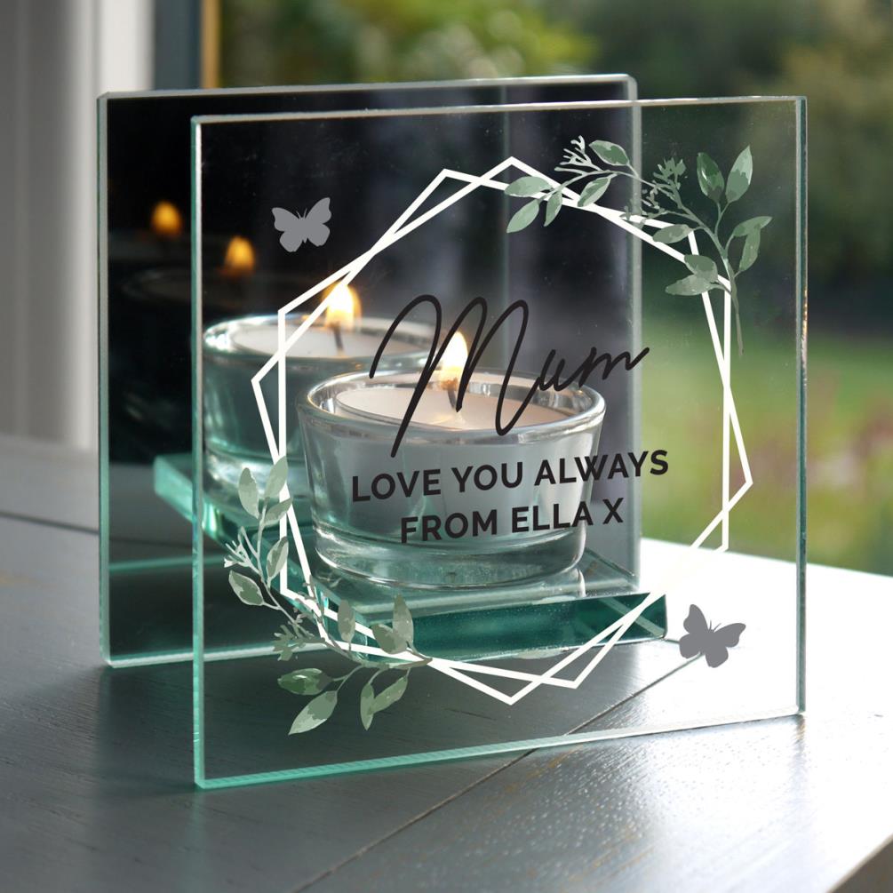 Personalised Botanical Mirrored Glass Tea Light Candle Holder Extra Image 2